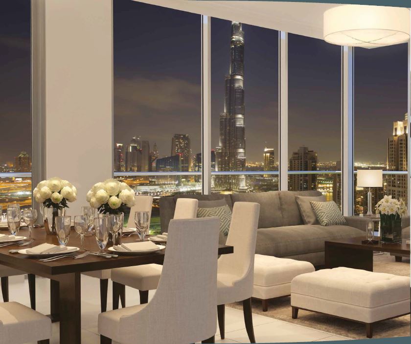 The stylish design matches the perfect view. Boulevard Crescent - Dubai Downtown.